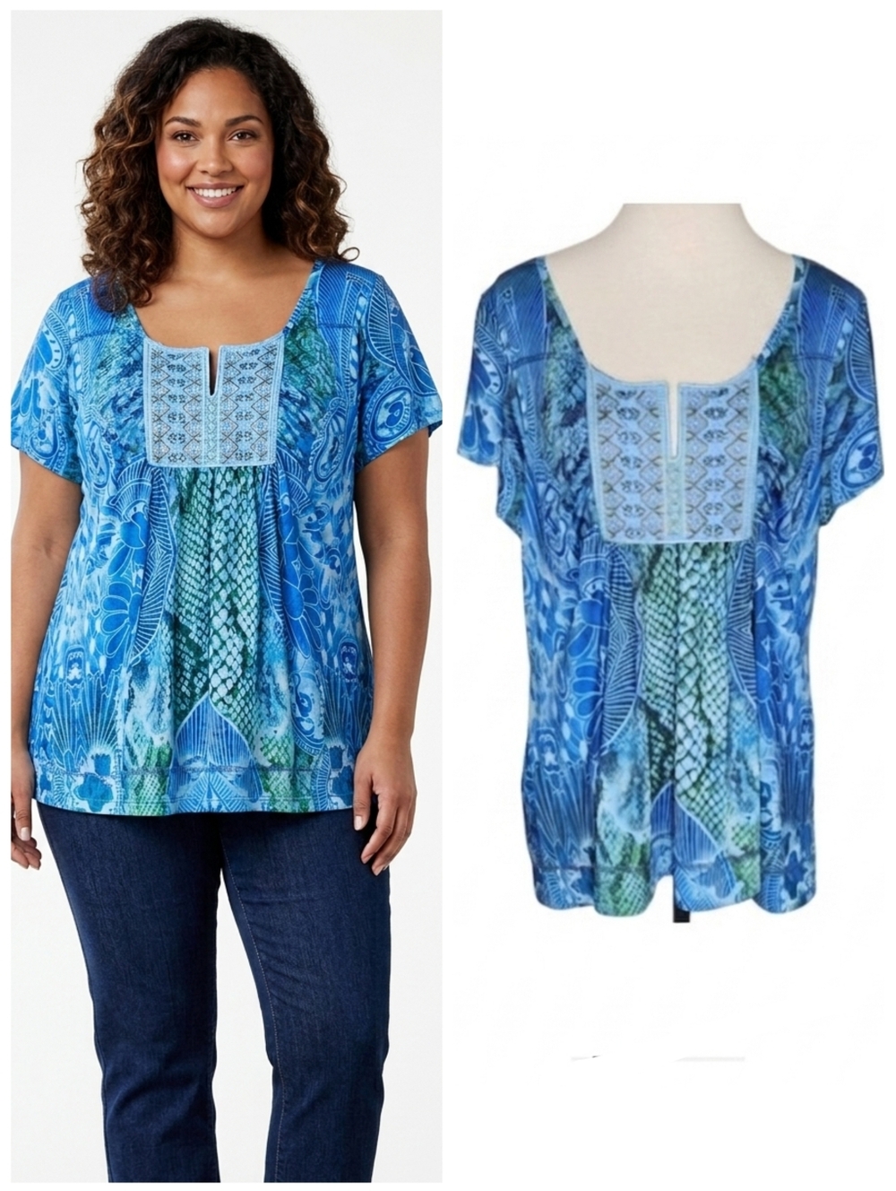 Energe World Wear Space Dyed blue short sleeve Top Women's plus size 1X
